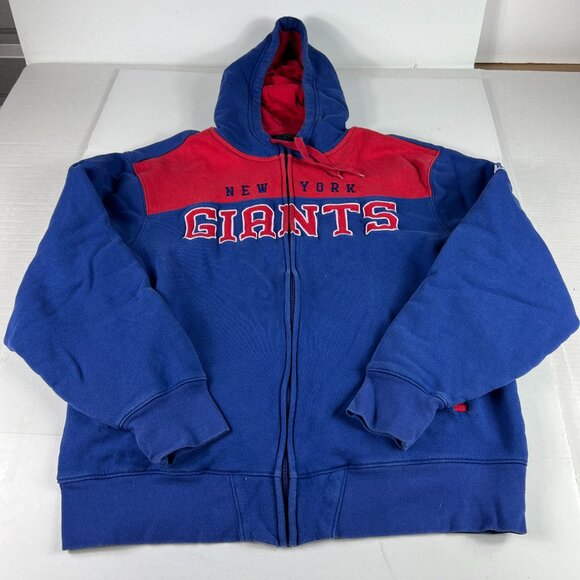NFL New York Giants Football Sweatshirt Adult Large Blue Faded Full Zip Hoodie - Picture 1 of 15